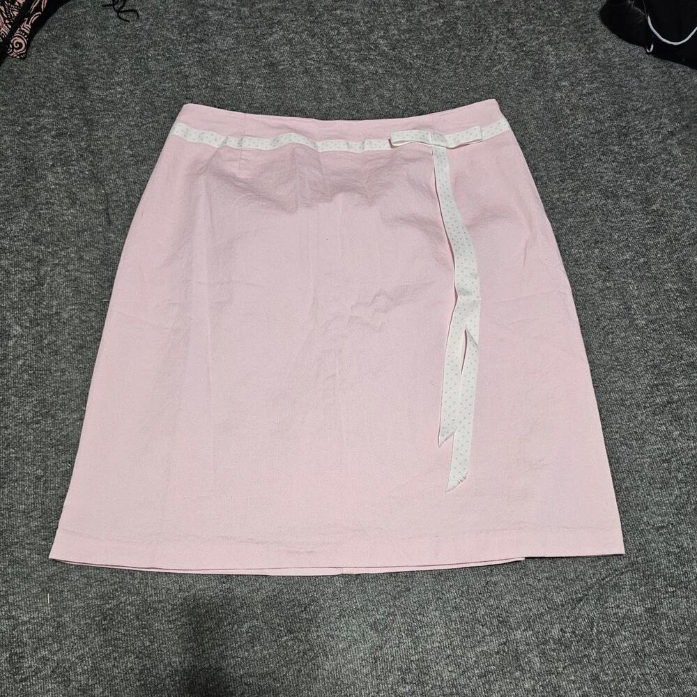 Vintage Briggs New York Pink Midi A-Line Skirt Ribbon Bow Waist Y2K Style 8
